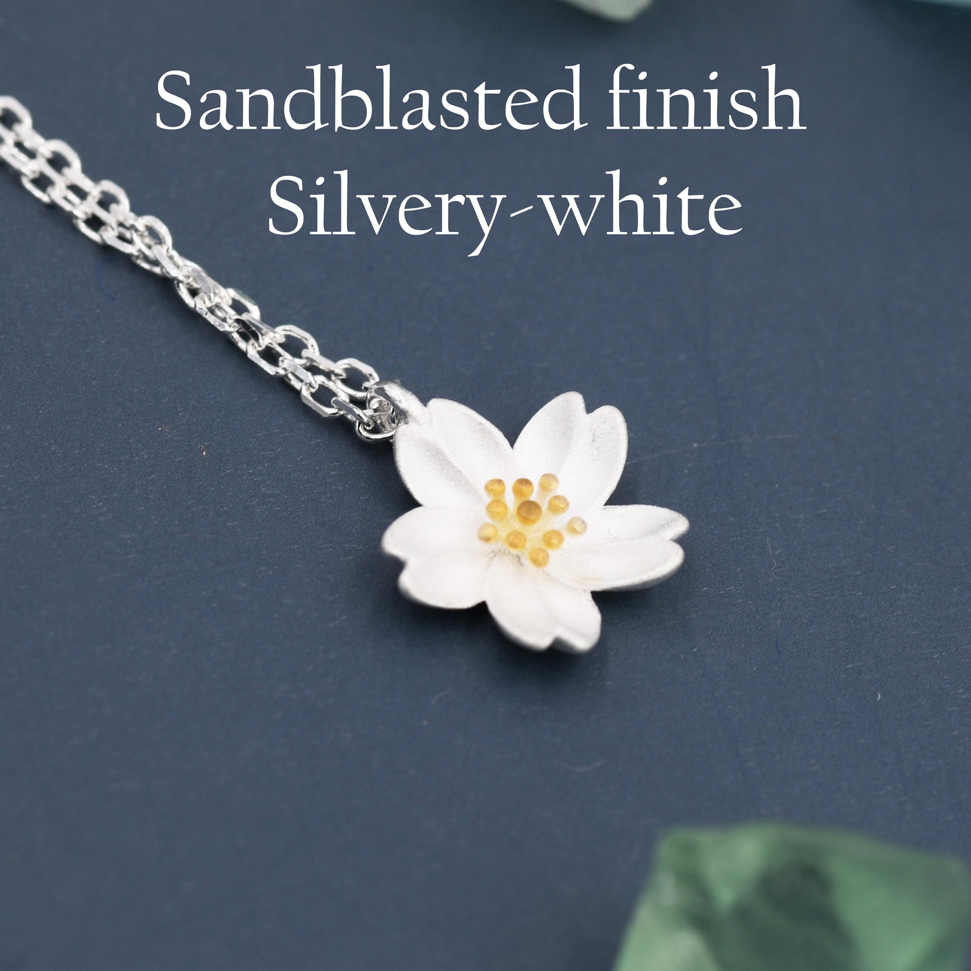 Cherry Blossom Flower Tiny Pendant Necklace in Sterling Silver, Nature Inspired Flower Necklace, January Birth Flower, Botanical