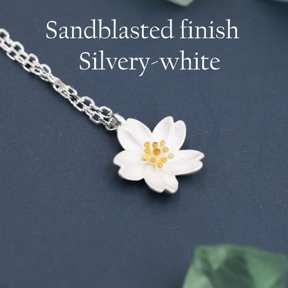 Cherry Blossom Flower Tiny Pendant Necklace in Sterling Silver, Nature Inspired Flower Necklace, January Birth Flower, Botanical