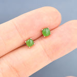 Natura Jasper Jade Stud Earrings in Sterling Silver, Semi-Precious Gemstone Earrings, 4mm, 4 prong Genuine Jade Earrings