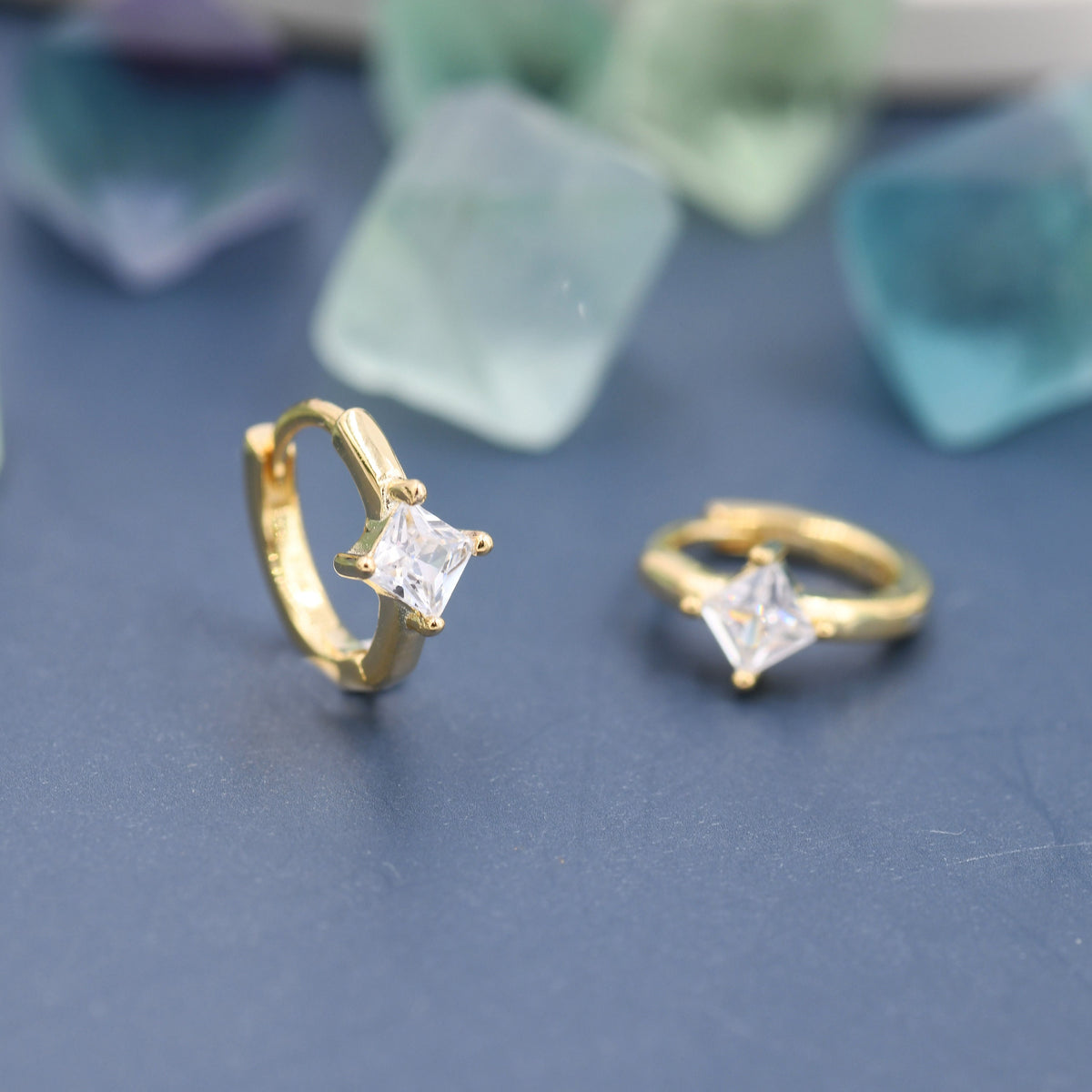 Single CZ Crystal Huggie Hoop in Sterling Silver, Silver or Gold, Minimalist Simple Hoop Earrings