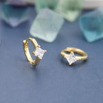 Single CZ Crystal Huggie Hoop in Sterling Silver, Silver or Gold, Minimalist Simple Hoop Earrings