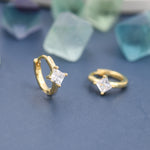 Single CZ Crystal Huggie Hoop in Sterling Silver, Silver or Gold, Minimalist Simple Hoop Earrings