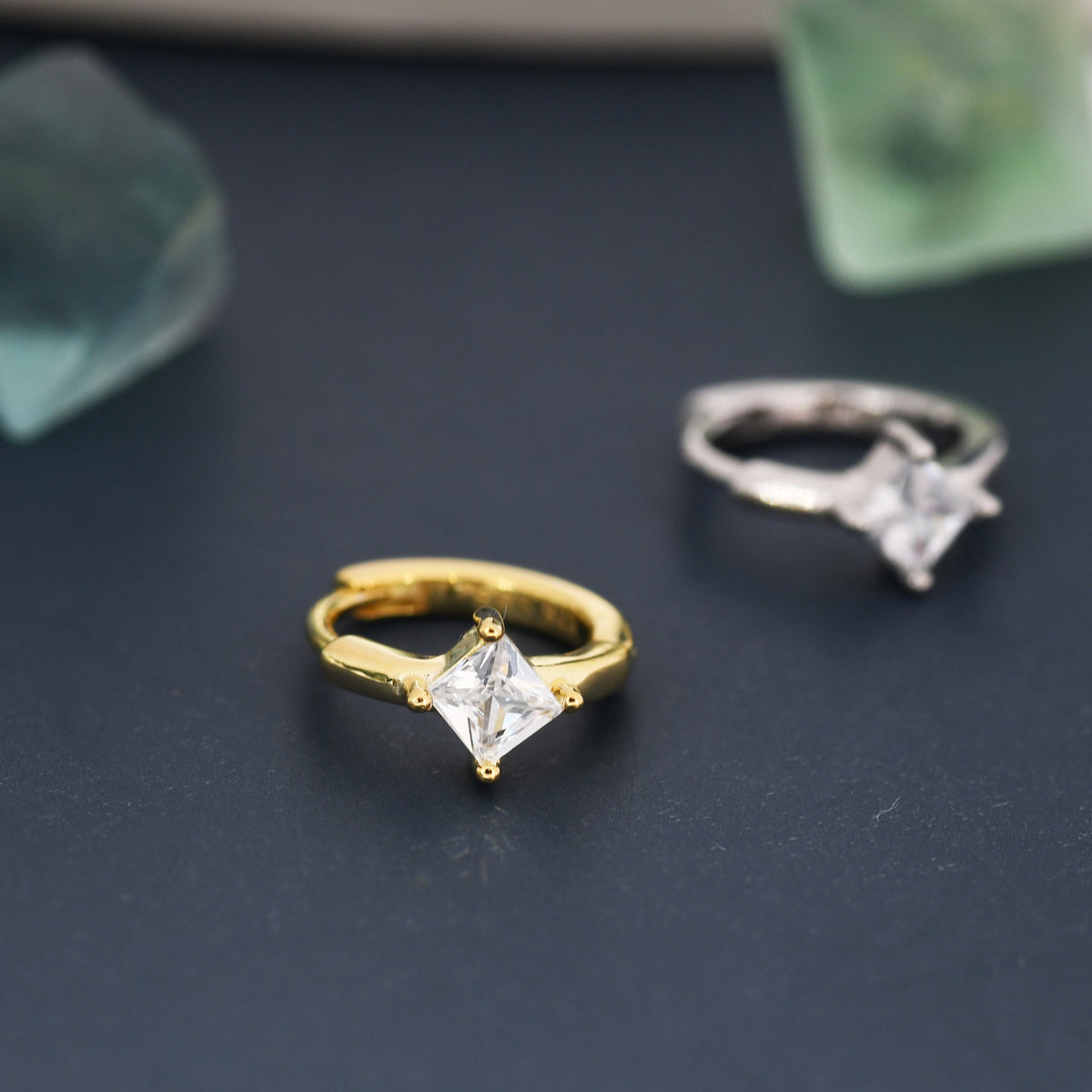Single CZ Crystal Huggie Hoop in Sterling Silver, Silver or Gold, Minimalist Simple Hoop Earrings