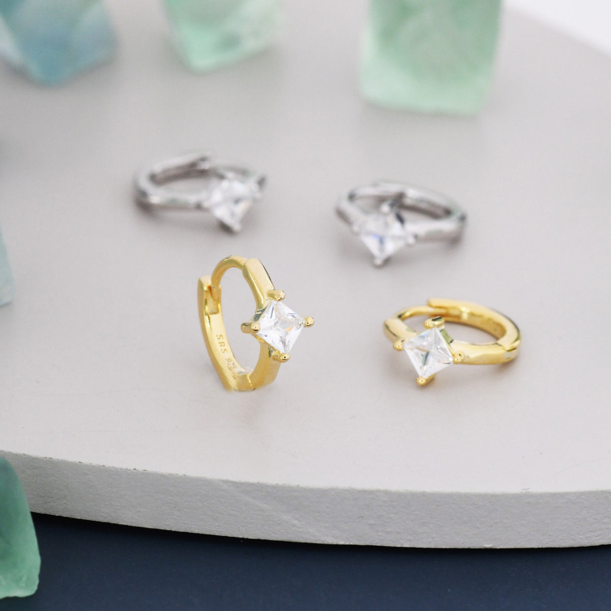 Single CZ Crystal Huggie Hoop in Sterling Silver, Silver or Gold, Minimalist Simple Hoop Earrings