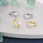 Single CZ Crystal Huggie Hoop in Sterling Silver, Silver or Gold, Minimalist Simple Hoop Earrings