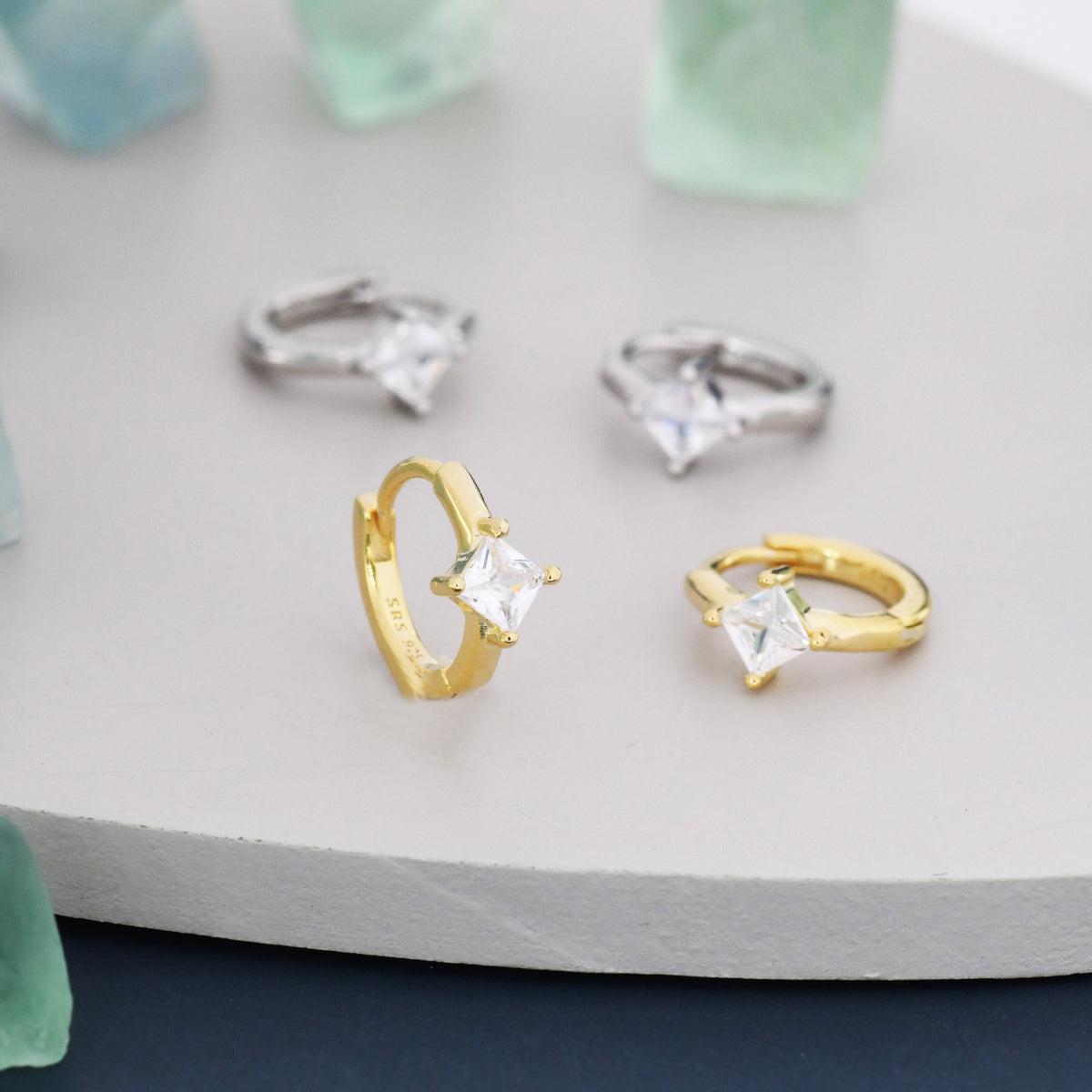 Single CZ Crystal Huggie Hoop in Sterling Silver, Silver or Gold, Minimalist Simple Hoop Earrings