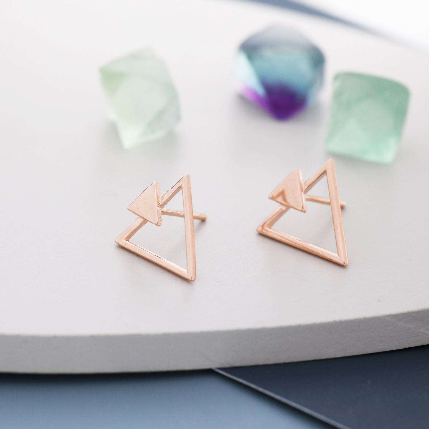 Sterling Silver Double Triangle Arrow Arrowhead Geometric Minimalist Stud Earrings, Silver, Gold or Rose Gold, Simple and Elegant Jewellery