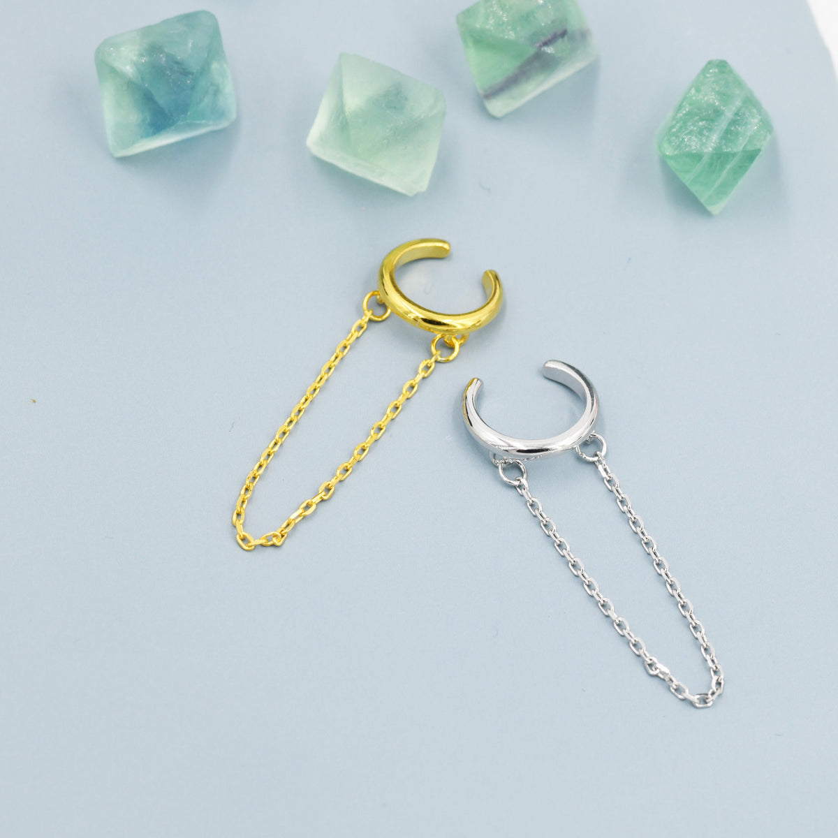 Piercing Free Sterling Silver Ear Cuff with Dangling Chain, Silver or Gold, Piercing Free Earrings, Minimalist Ear Cuff, Chained Ear Cuff