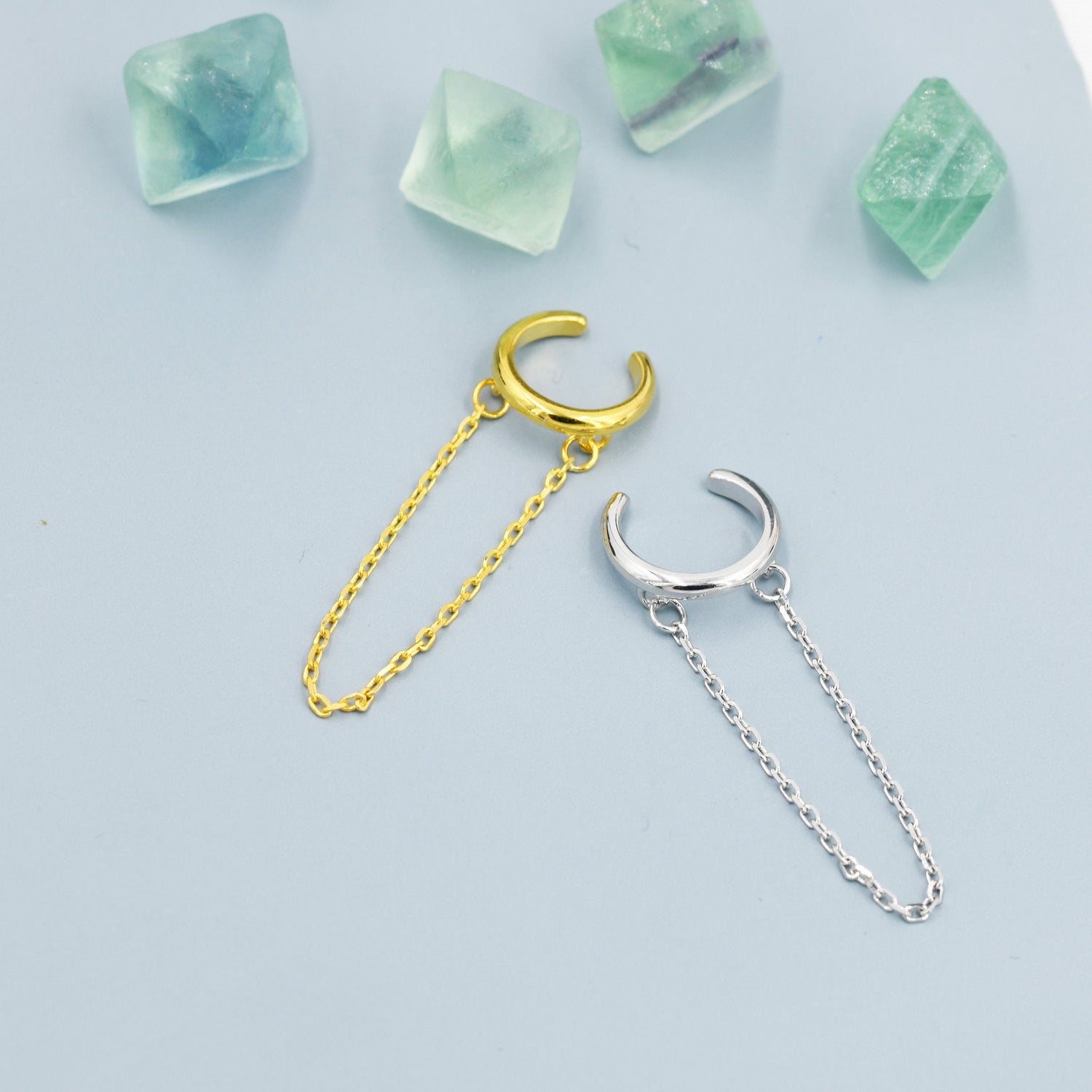 Piercing Free Sterling Silver Ear Cuff with Dangling Chain, Silver or Gold, Piercing Free Earrings, Minimalist Ear Cuff, Chained Ear Cuff
