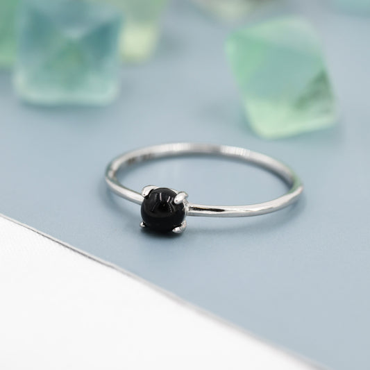 Black Onyx Ring in Sterling Silver, US 5 - 8, Natural Black Onyx Ring, Simple Gemstone Ring, Semi-Precious, Genuine Stone