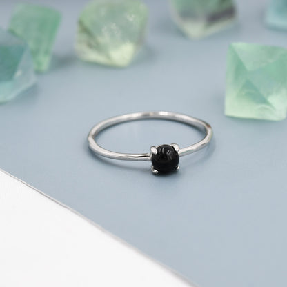 Black Onyx Ring in Sterling Silver, US 5 - 8, Natural Black Onyx Ring, Simple Gemstone Ring, Semi-Precious, Genuine Stone