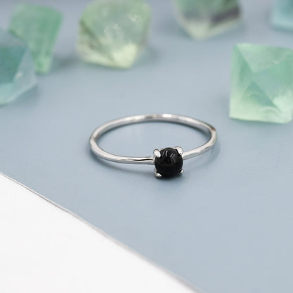 Black Onyx Ring in Sterling Silver, US 5 - 8, Natural Peridot Ring, Simple Gemstone Ring, Semi-Precious, Genuine Stone