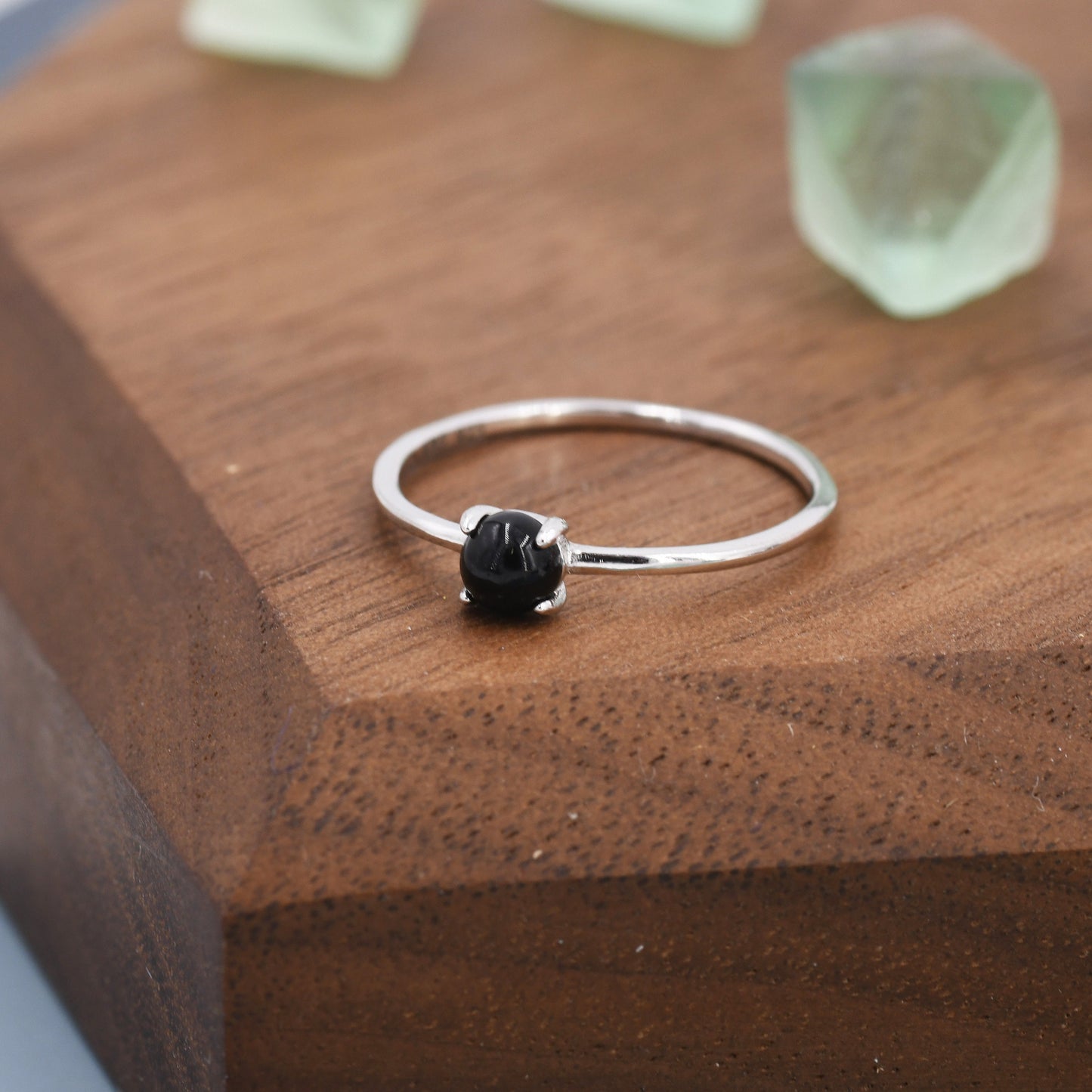 Black Onyx Ring in Sterling Silver, US 5 - 8, Natural Black Onyx Ring, Simple Gemstone Ring, Semi-Precious, Genuine Stone