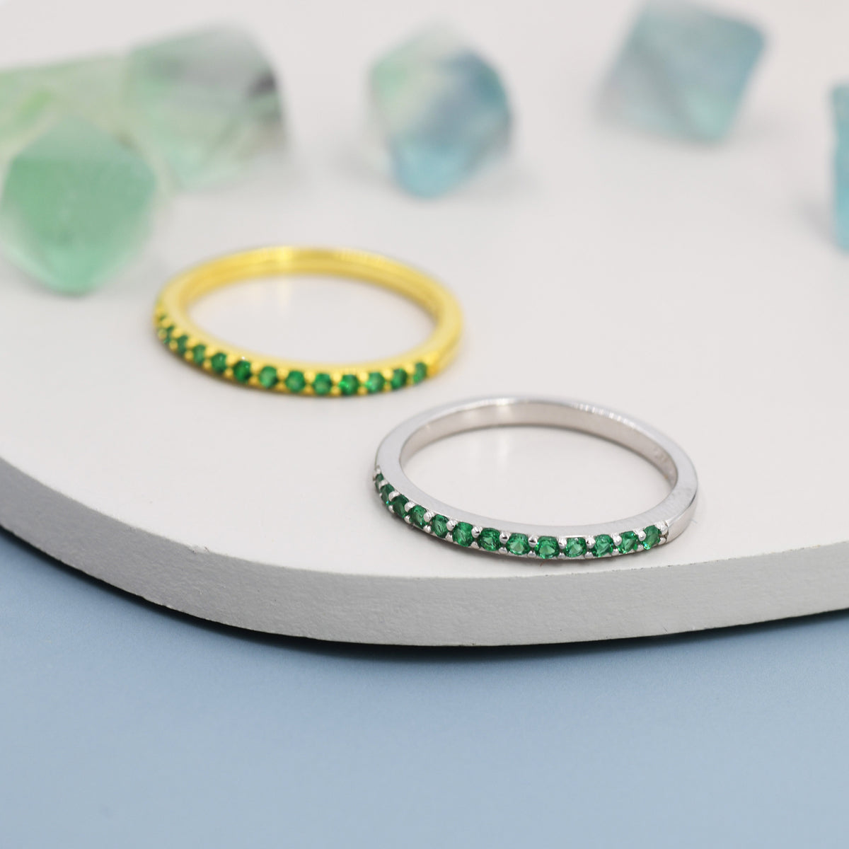 Emerald Green CZ Half Eternity Ring