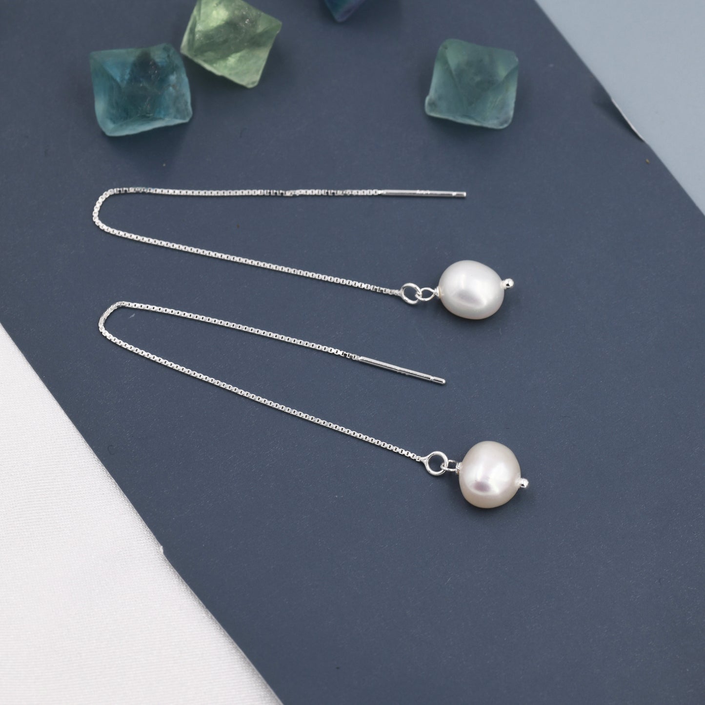 Baroque Pearl Threader Earrings in Sterling Silver, 9cm Long Ear Threaders, Natural Freshwater Pearls, Drop Ear Threaders,