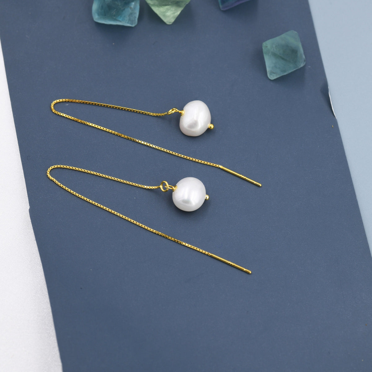 Baroque Pearl Threader Earrings in Sterling Silver, 9cm Long Ear Threaders, Natural Freshwater Pearls, Drop Ear Threaders,
