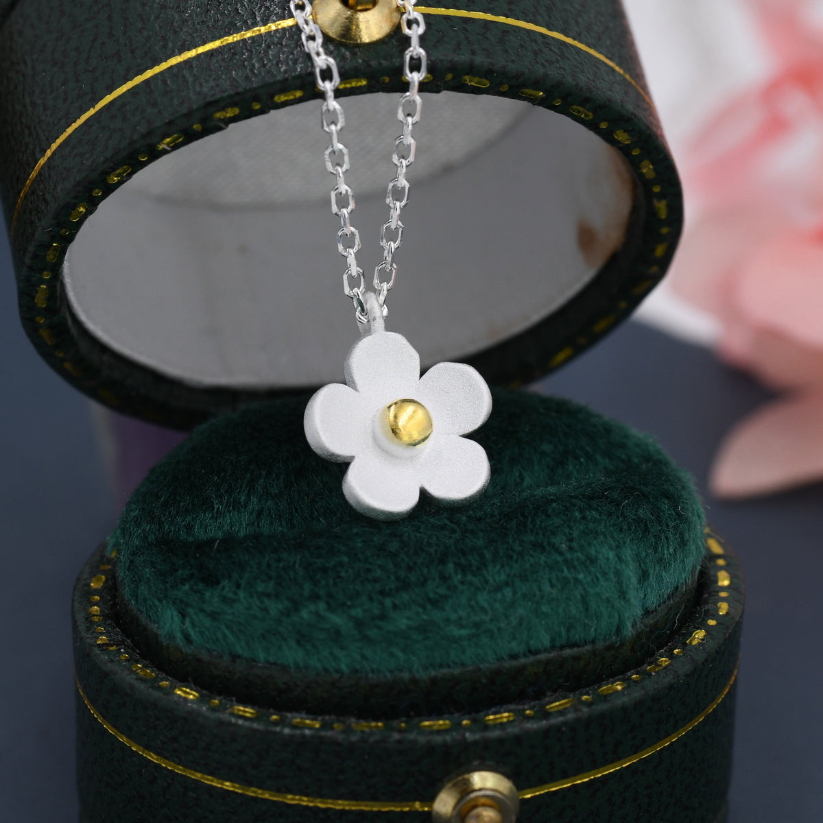 Tiny Forget Me Not Flower Pendant Necklace in Sterling Silver, Nature Inspired Flower Necklace , Botanical