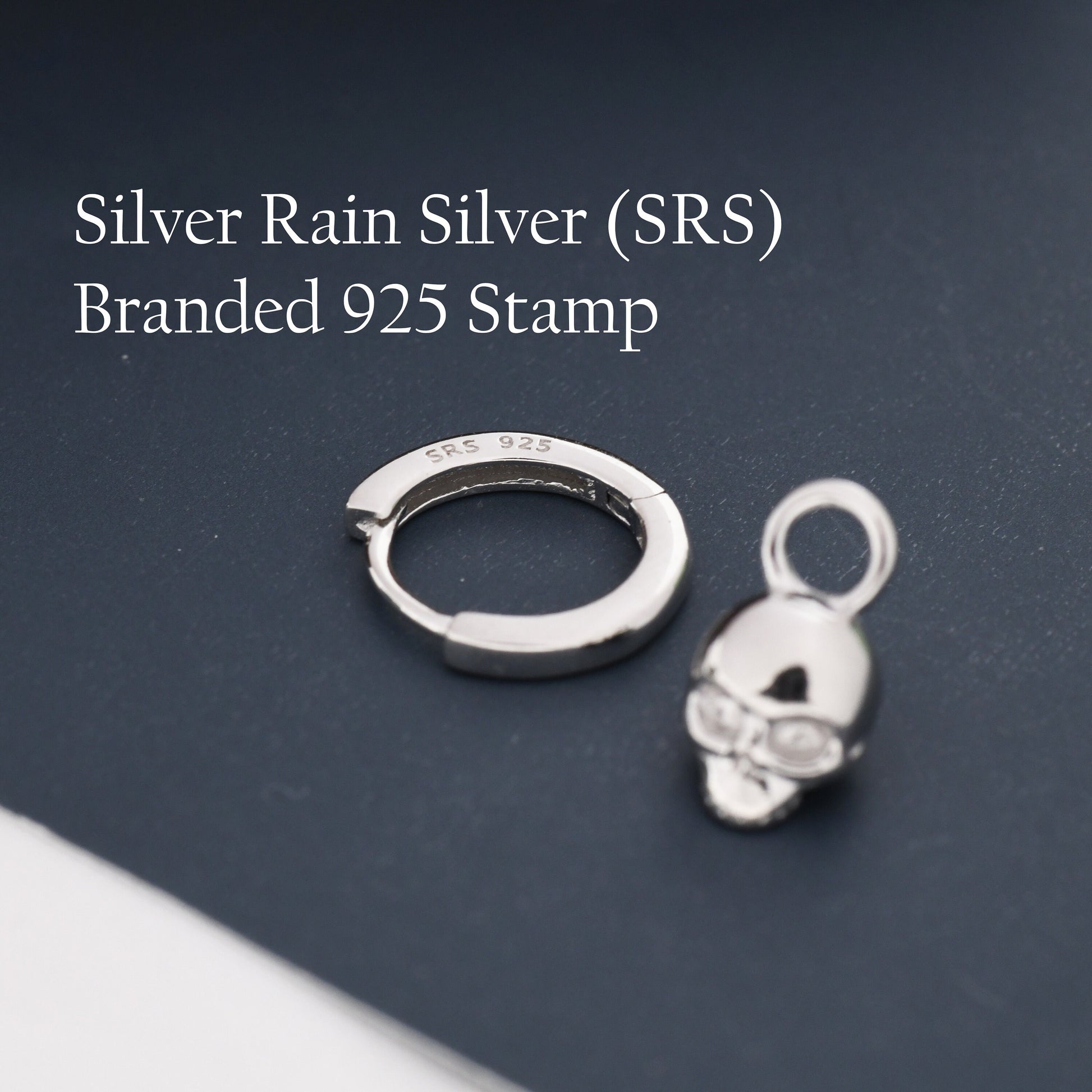 Sterling Silver Tiny Skull Hoop Earrings, 8mm Hoops, Detachable Charm Hoop Earrings, Silver or Gold, Interchangeable