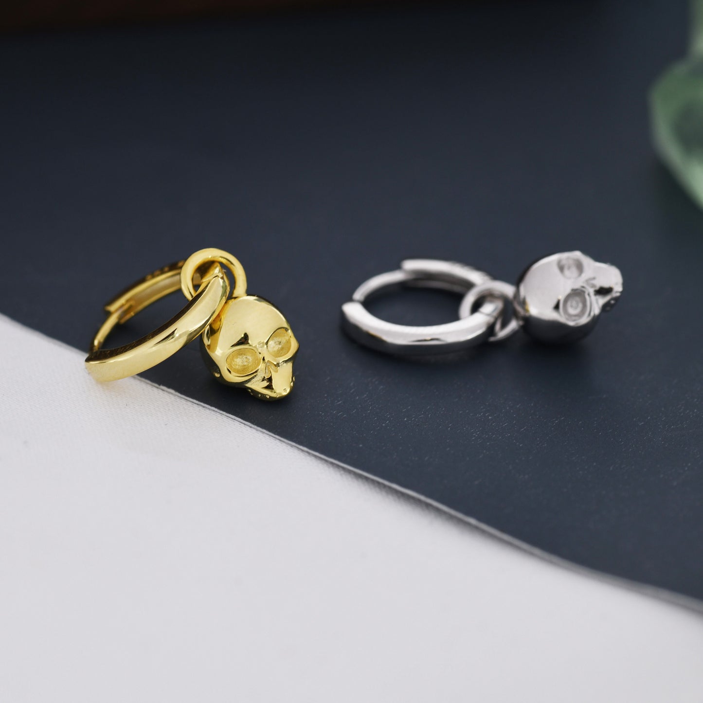 Sterling Silver Tiny Skull Hoop Earrings, 8mm Hoops, Detachable Charm Hoop Earrings, Silver or Gold, Interchangeable