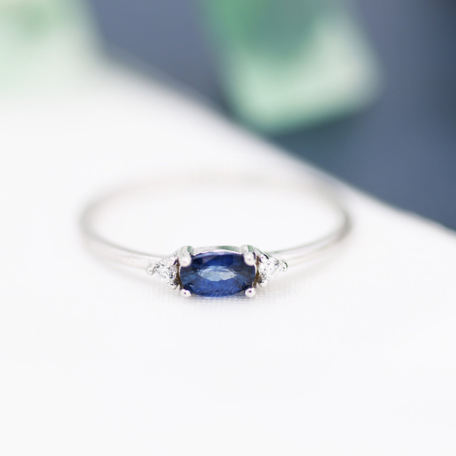Natural Sapphire Ring in Sterling Silver, Genuine Blue Sapphire Ring, Dainty Gemstone Ring, US 5-8