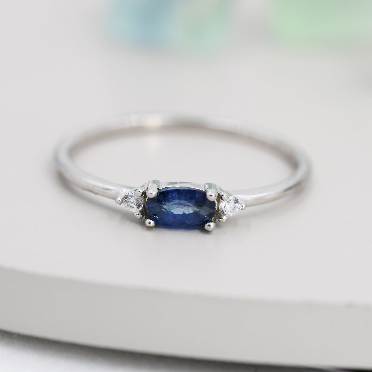 Natural Sapphire Ring in Sterling Silver, Genuine Blue Sapphire Ring, Dainty Gemstone Ring, US 5-8