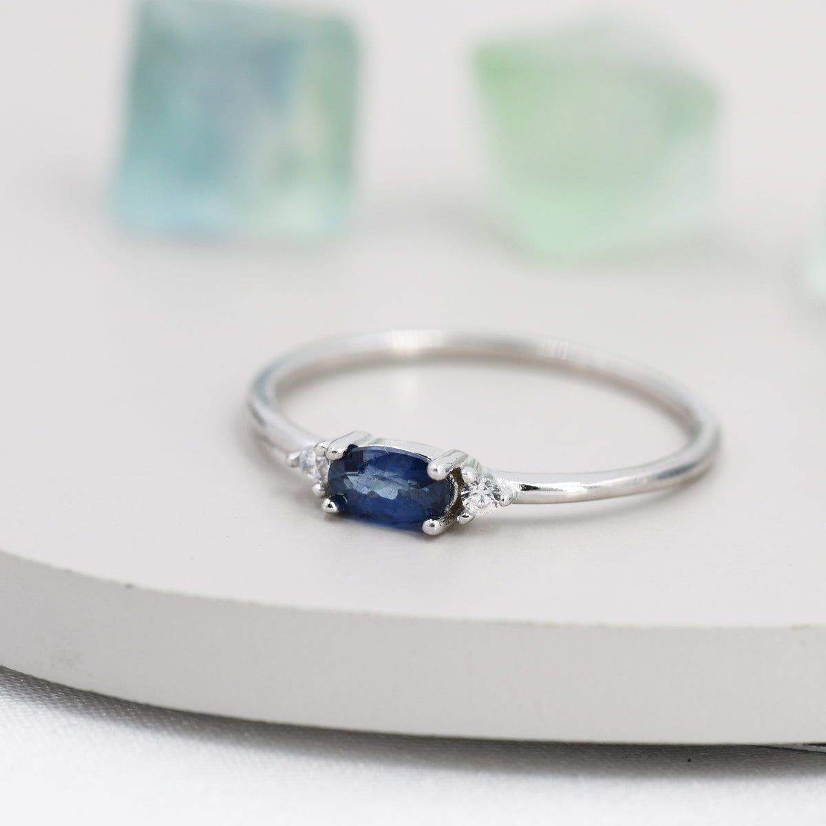 Natural Sapphire Ring in Sterling Silver, Genuine Blue Sapphire Ring, Dainty Gemstone Ring, US 5-8