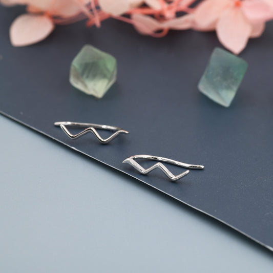 Zigzag Wave Crawler Earrings in Sterling Silver, Silver or Gold or Rose Gold, Minimalist Geometric, Ear Climbers