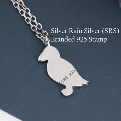 Puffin Bird Pendant Necklace in Sterling Silver, Cute Bird Necklace, Silver Bird Necklace