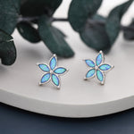 Blue Opal Flower Stud Earrings in Sterling Silver - Gold or Silver - Opal Forget-me-not - Opal Cluster - Petite Stud Earrings