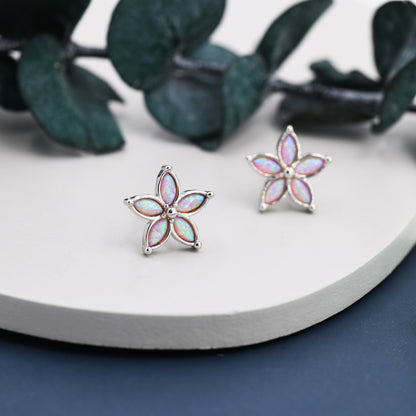 Stardust Opal Flower Stud Earrings in Sterling Silver - Gold or Silver - Opal Forget-me-not - Opal Cluster - Pink Opal Stud Earrings