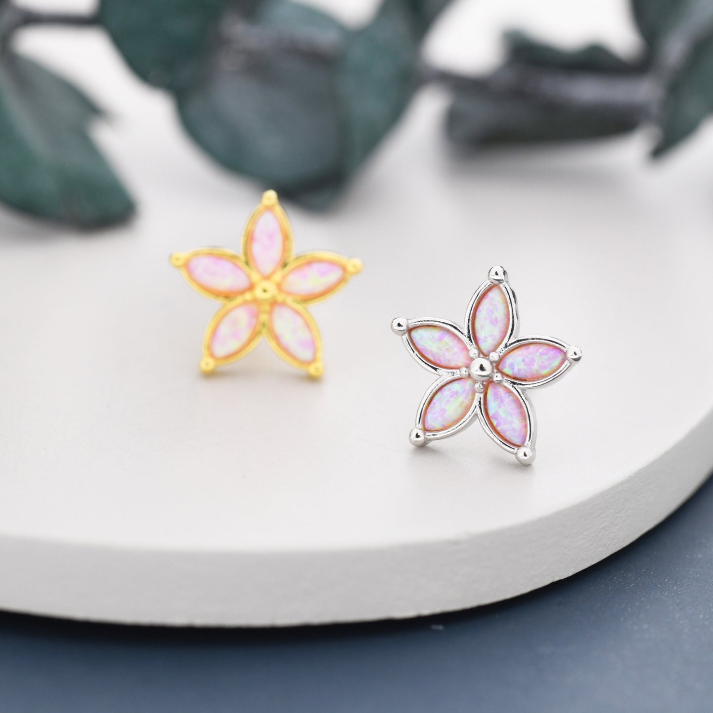 Stardust Opal Flower Stud Earrings in Sterling Silver - Gold or Silver - Opal Forget-me-not - Opal Cluster - Pink Opal Stud Earrings