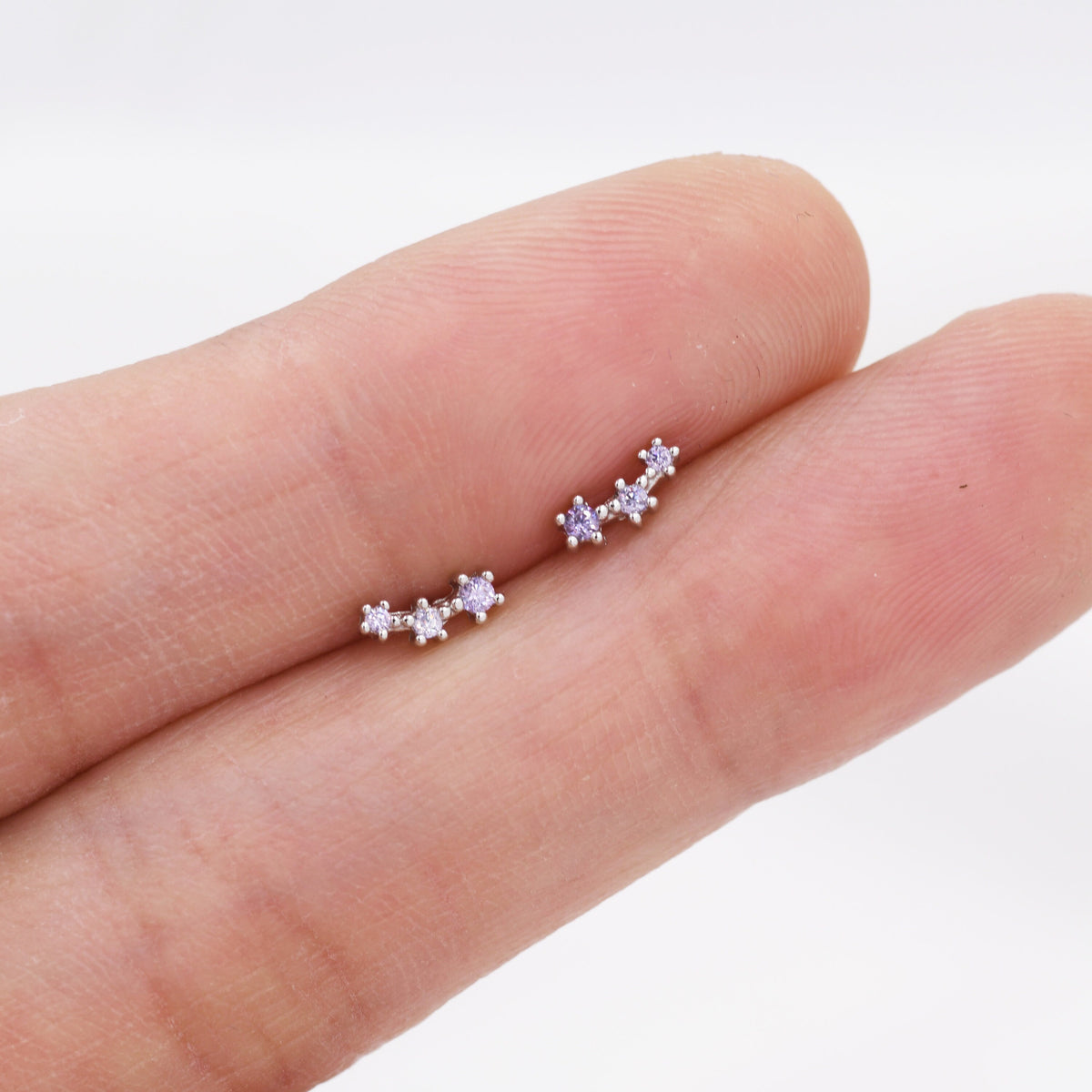 Tiny Three Purple CZ Stud Earrings