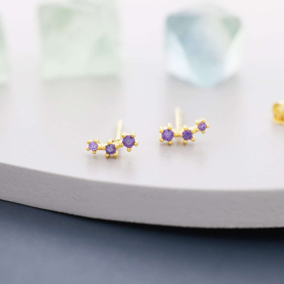 Purple CZ Trio Stud Earrings