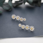 Daisy Flower Crawler Earrings in Sterling Silver, Two Tone Finish, Daisy Chain, Flower Earrings, Ear Climbers