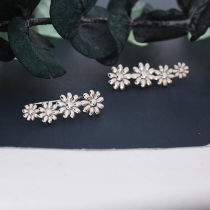 Daisy Flower Crawler Earrings in Sterling Silver, Daisy Chain,  Flower Earrings, Ear Climbers, Daisy Earrings