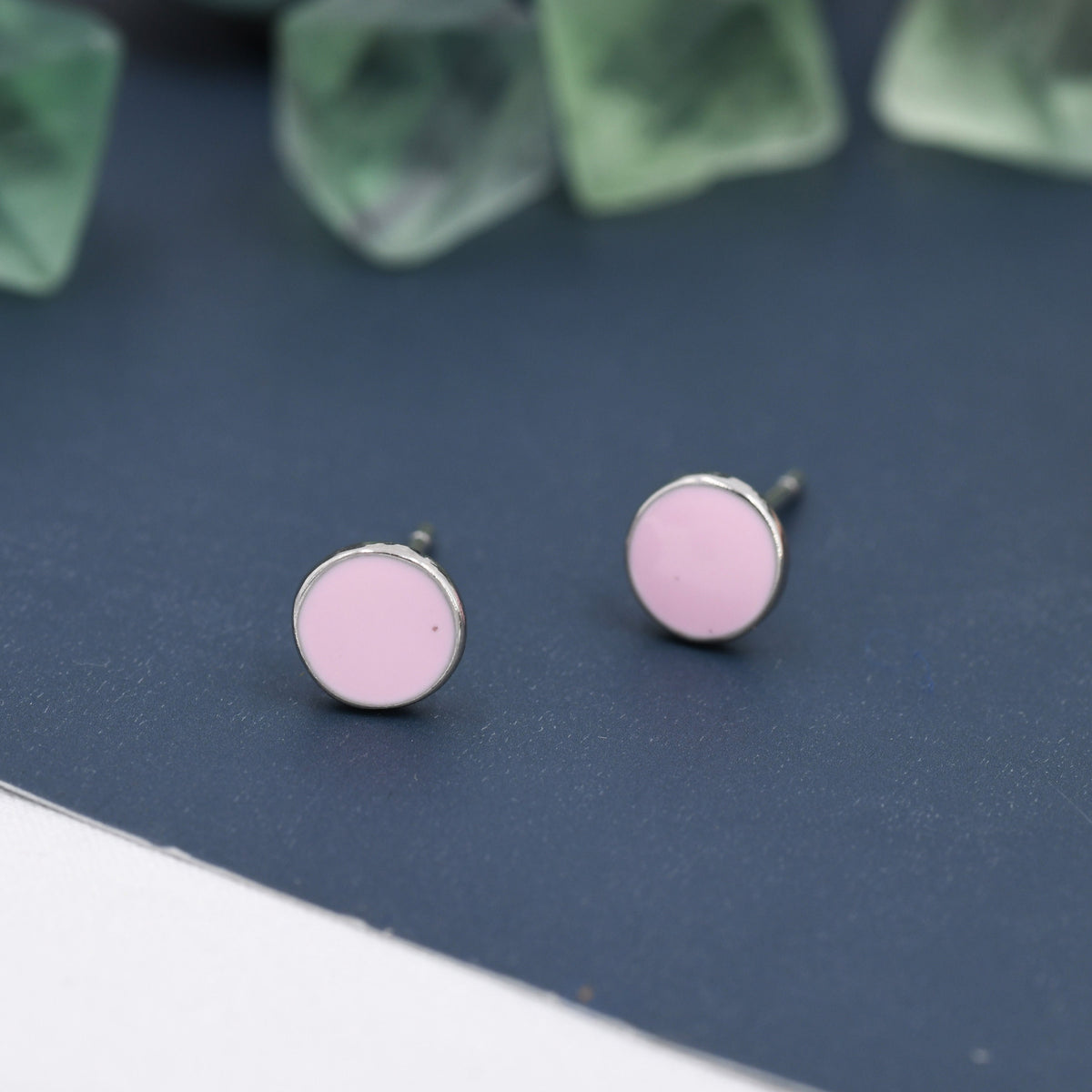 Pink Enamel Circle Stud Earrings
