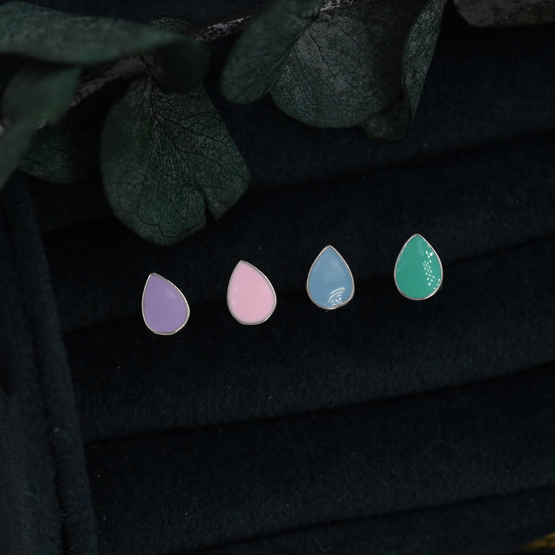 Enamel Purple Droplet Dot Stud Earrings in Sterling Silver with Hand Painted Enamel, Pastel Purple Stud, Enamel Droplet, Drop Shape