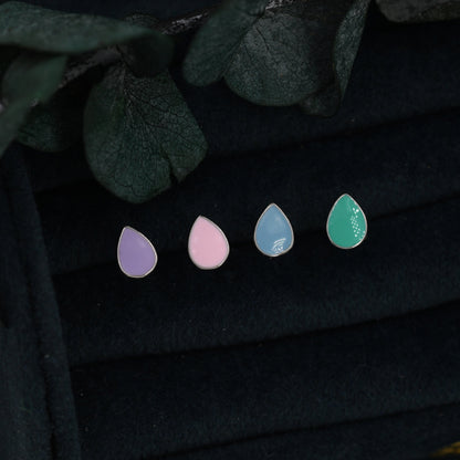Enamel Purple Droplet Dot Stud Earrings in Sterling Silver with Hand Painted Enamel, Pastel Purple Stud, Enamel Droplet, Drop Shape