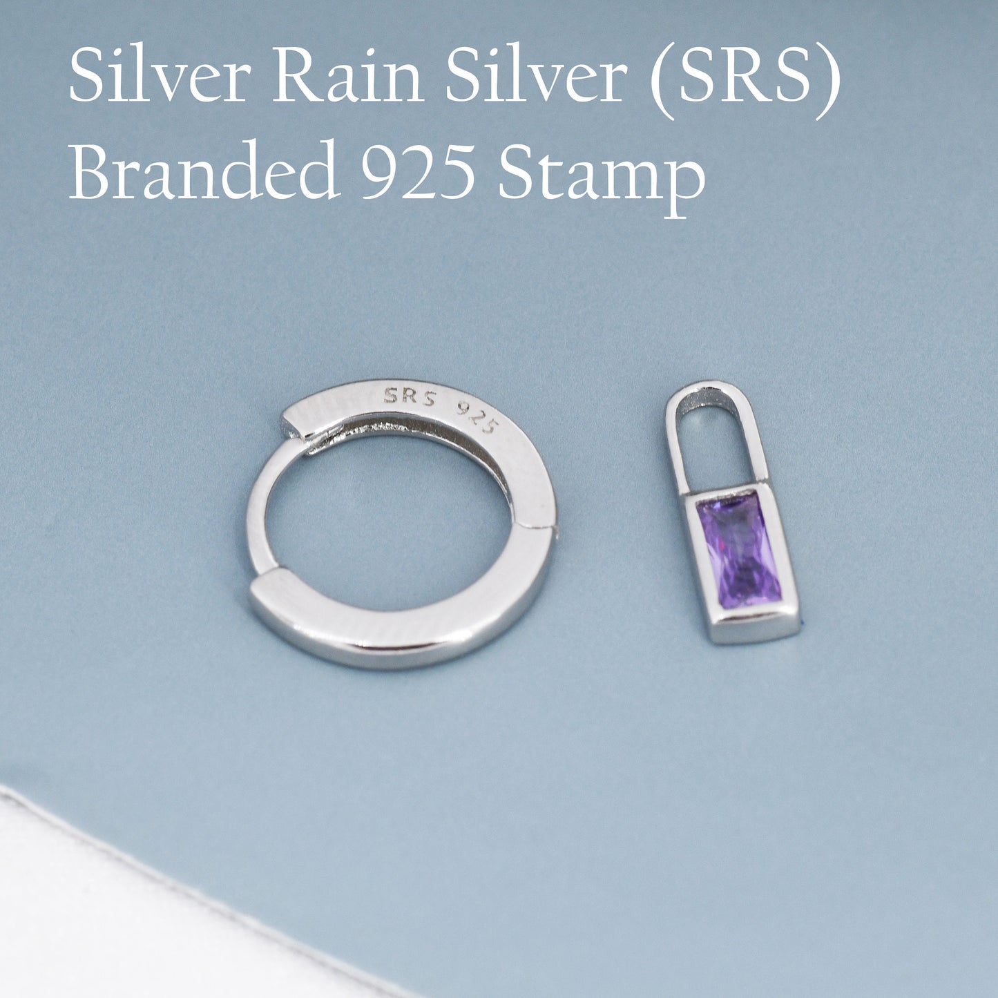 Amethyst Purple Baguette CZ Huggie Hoop in Sterling Silver, Silver or Gold, CZ Minimalist Hoop Earrings, Detachable and Interchangeable