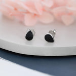 Black Droplet Dot Stud Earrings in Sterling Silver with Hand Painted Enamel, Black Stud, Enamel Droplet, Drop Shape