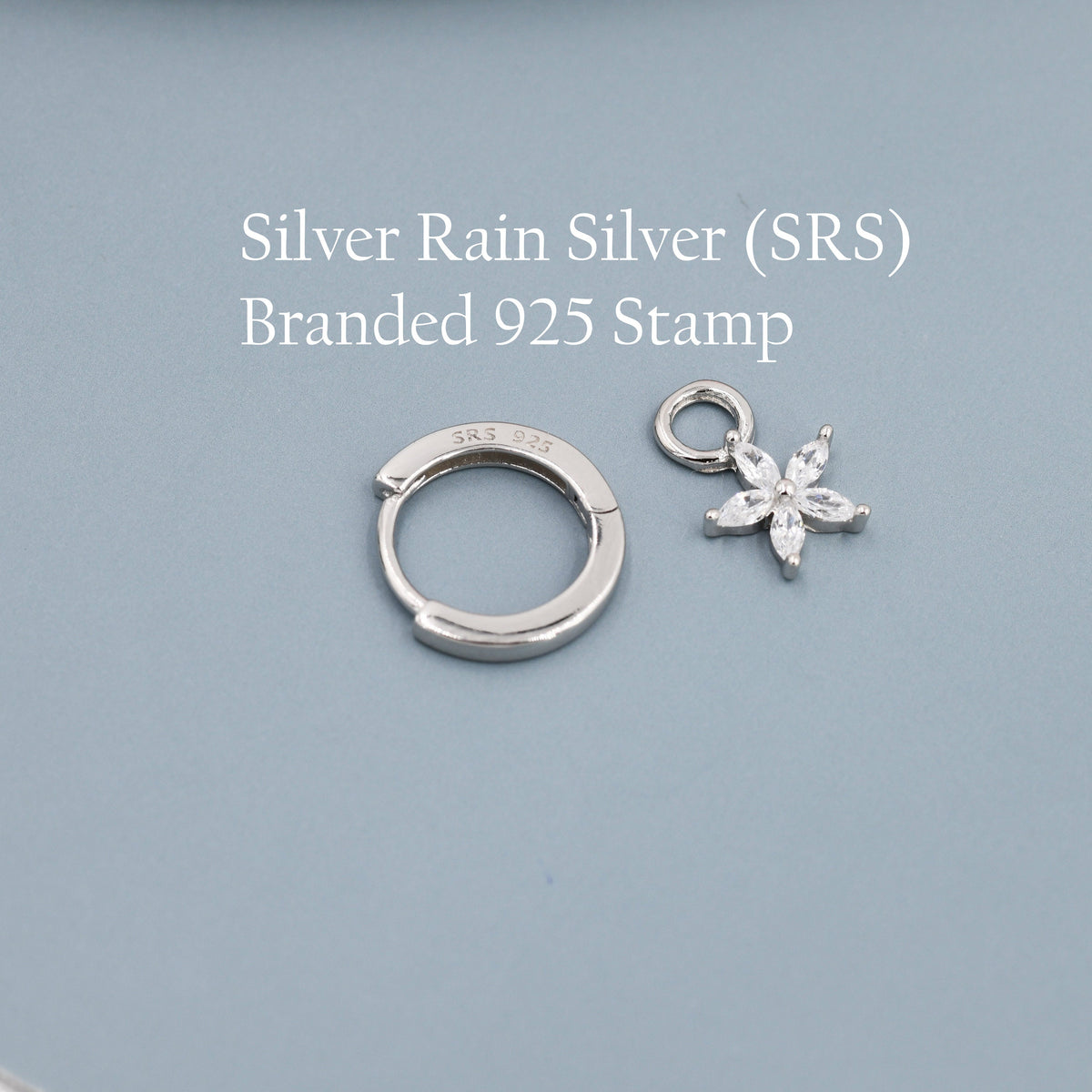 Flower CZ Huggie Hoop in Sterling Silver, Opal Blue or Opal Pink Flower Hoops, Silver or Gold, Detachable and Interchangeable Flower Charms