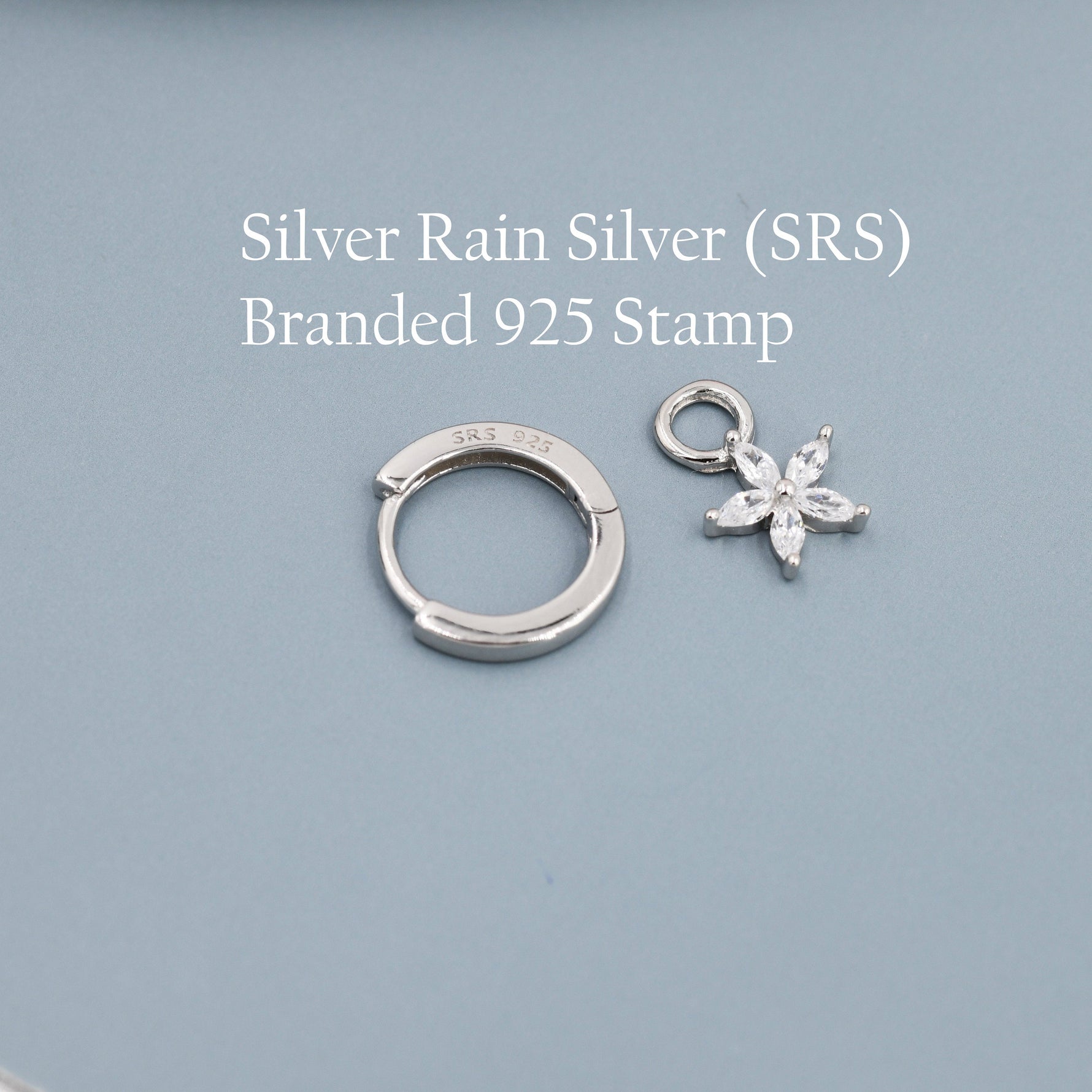 Flower CZ Huggie Hoop in Sterling Silver, Opal Blue or Opal Pink Flower Hoops, Silver or Gold, Detachable and Interchangeable Flower Charms