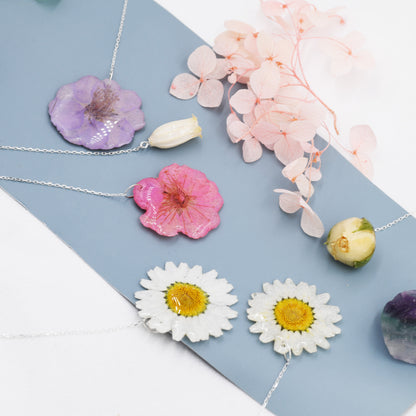 Real Cherry Blossom Flower Threader Earrings in Sterling Silver, Real Flower Ear Threaders, Resin Flower Jewellery  - Pink Sakura