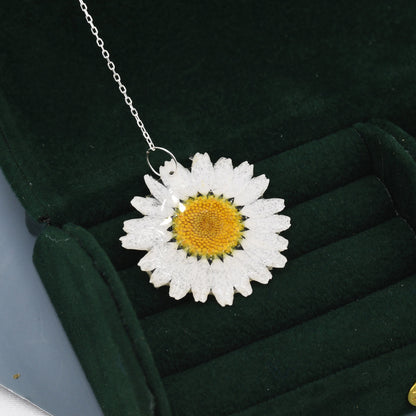 Real Daisy Flower Threader Earrings in Sterling Silver, Real Flower Ear Threaders, Resin Flower Jewellery