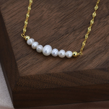 Genuine Pearl Bar Necklace in Sterling Silver, Silver or Gold , Genuine Freshwater Pearls, Pearl Necklace