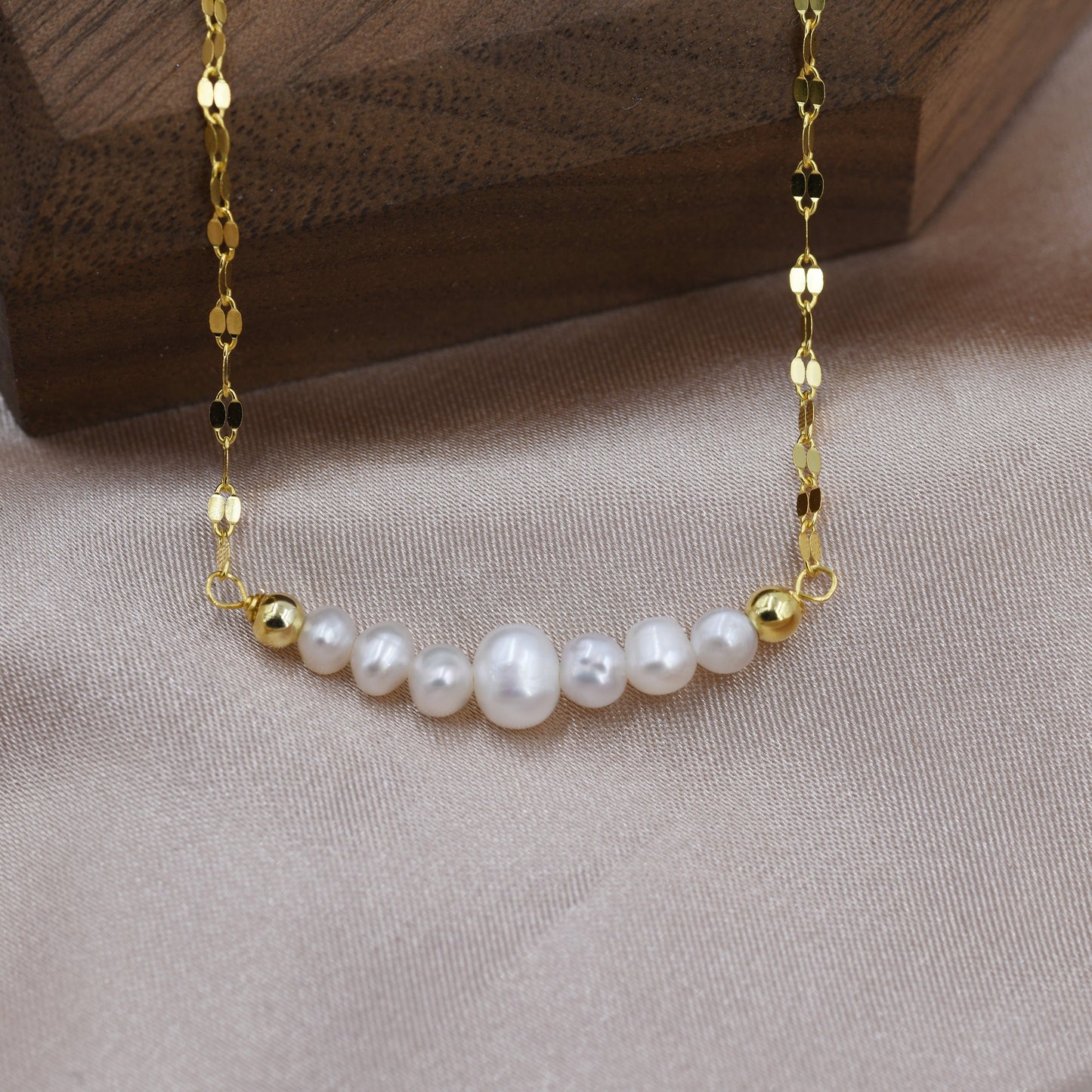 Genuine Pearl Bar Necklace in Sterling Silver, Silver or Gold , Genuine Freshwater Pearls, Pearl Necklace