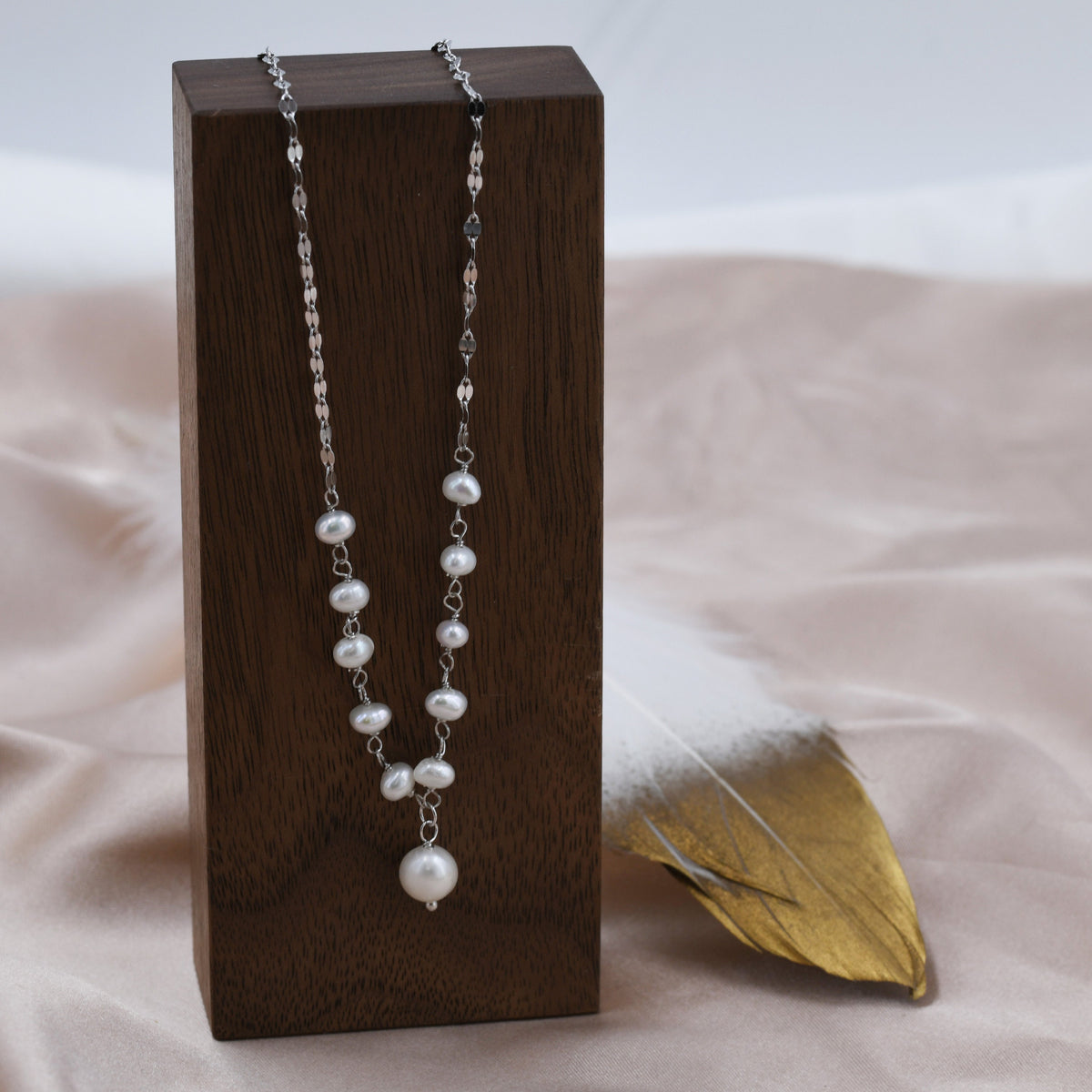 Genuine Pearl Beaded Necklace in Sterling Silver, Silver or Gold , Genuine Freshwater Pearls, Pearl Necklace, Y Necklace