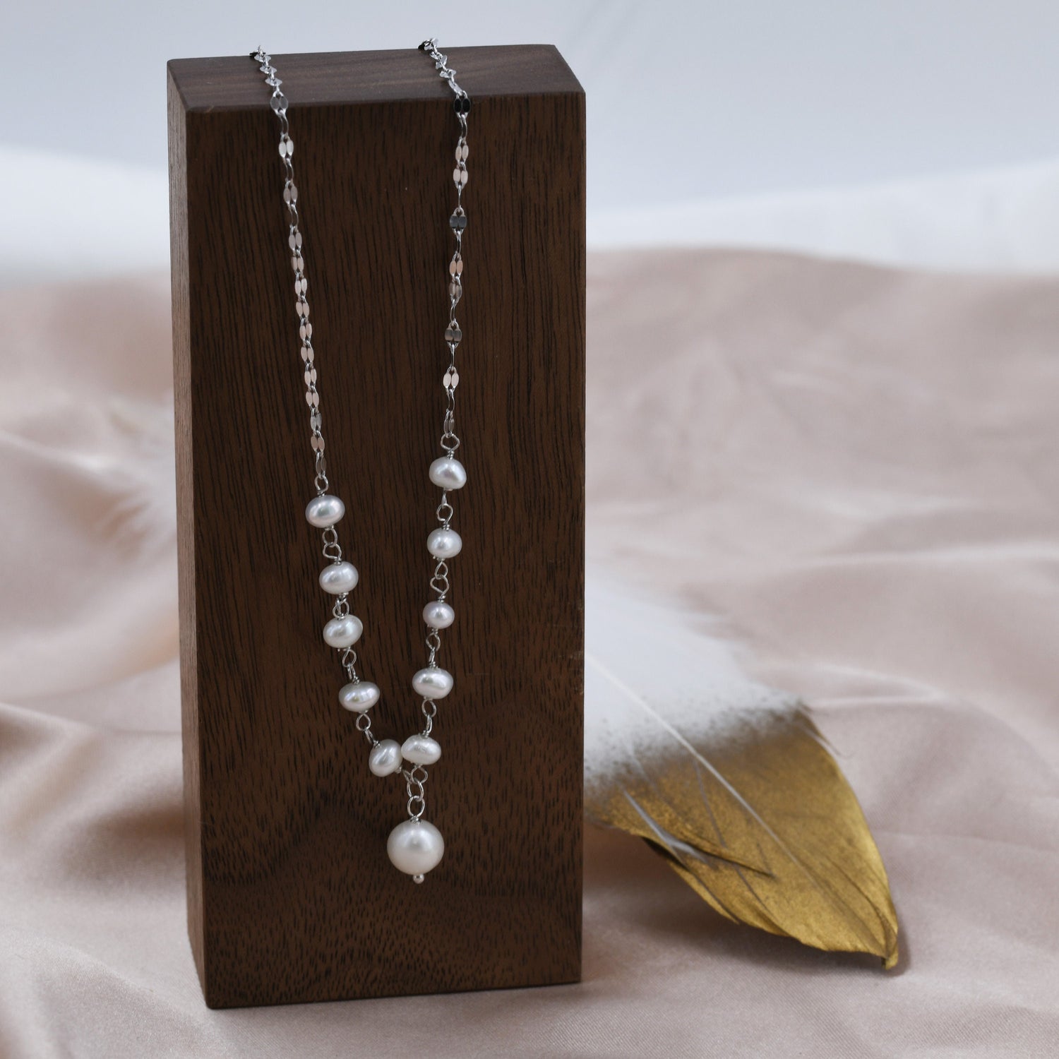 Genuine Pearl Beaded Necklace in Sterling Silver, Silver or Gold , Genuine Freshwater Pearls, Pearl Necklace, Y Necklace