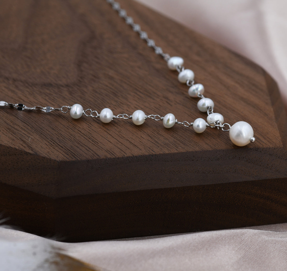 Genuine Pearl Beaded Necklace in Sterling Silver, Silver or Gold , Genuine Freshwater Pearls, Pearl Necklace, Y Necklace