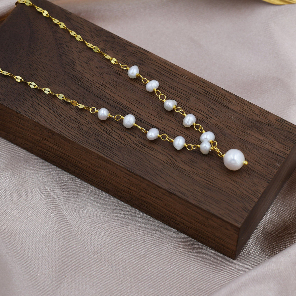 Genuine Pearl Beaded Necklace in Sterling Silver, Silver or Gold , Genuine Freshwater Pearls, Pearl Necklace, Y Necklace